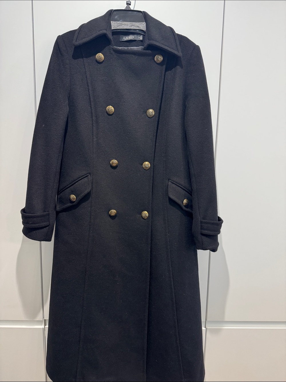 Lauren Ralph Lauren Women's Black Double-Breasted Pea Coat with Brass Buttons 10